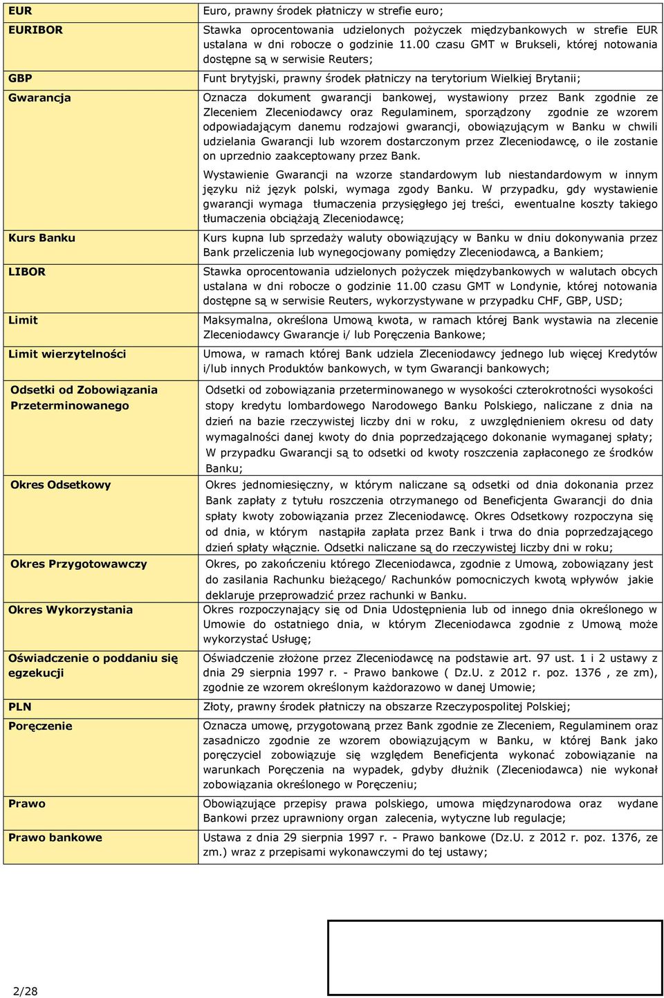 00 czasu GMT w Brukseli, której notowania dostępne są w serwisie Reuters; Funt brytyjski, prawny środek płatniczy na terytorium Wielkiej Brytanii; Oznacza dokument gwarancji bankowej, wystawiony