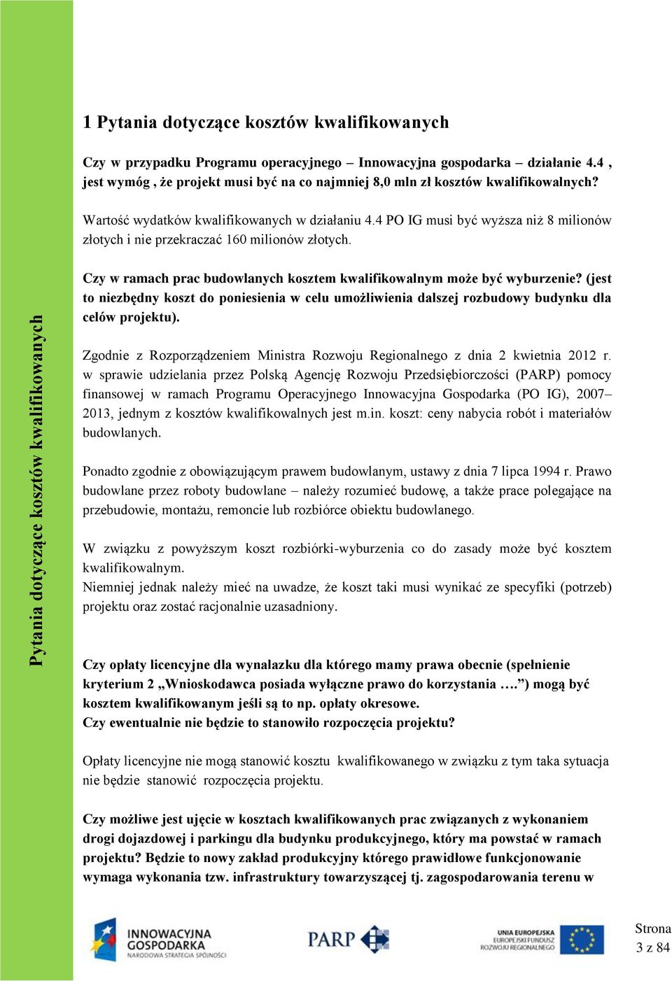 4 PO IG musi być wyższa niż 8 milionów złotych i nie przekraczać 160 milionów złotych. Czy w ramach prac budowlanych kosztem kwalifikowalnym może być wyburzenie?