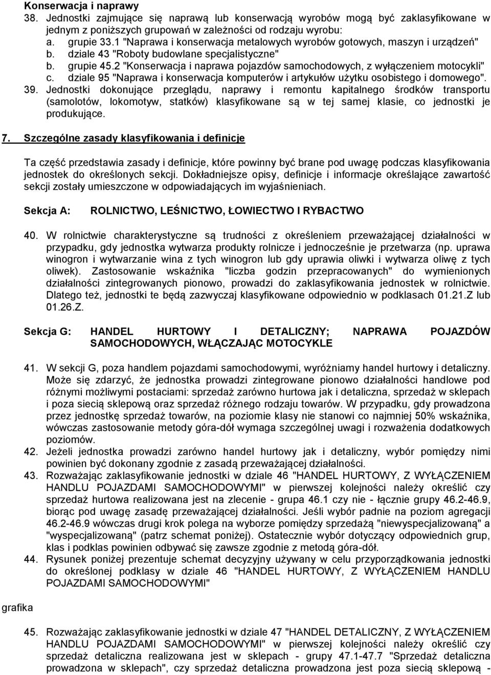 2 "Konserwacja i naprawa pojazdów samochodowych, z wyłączeniem motocykli" c. dziale 95 "Naprawa i konserwacja komputerów i artykułów użytku osobistego i domowego". 39.