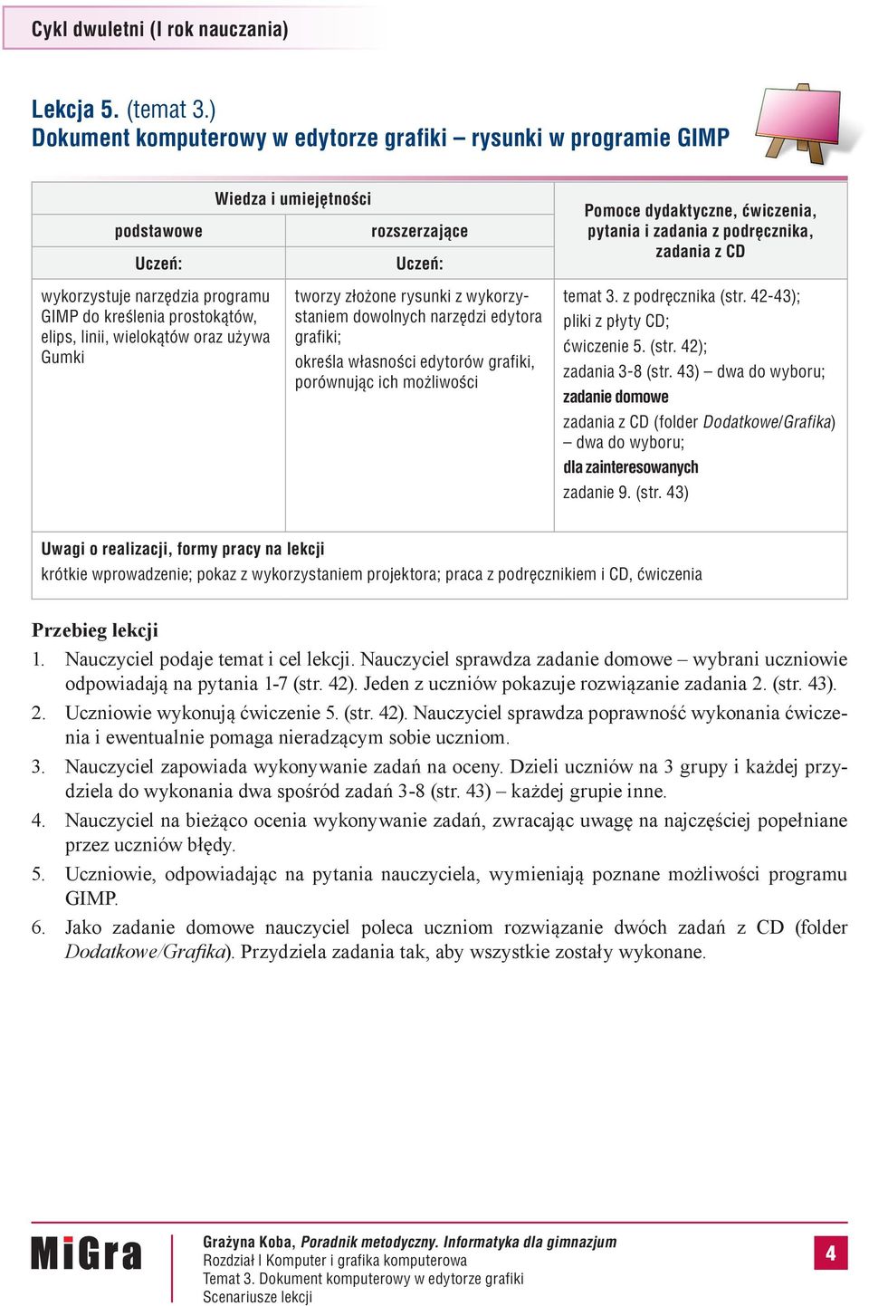 własności edytorów grafiki, porównując ich możliwości temat 3. z podręcznika (str. 42-43); ćwiczenie 5. (str. 42); zadania 3-8 (str.