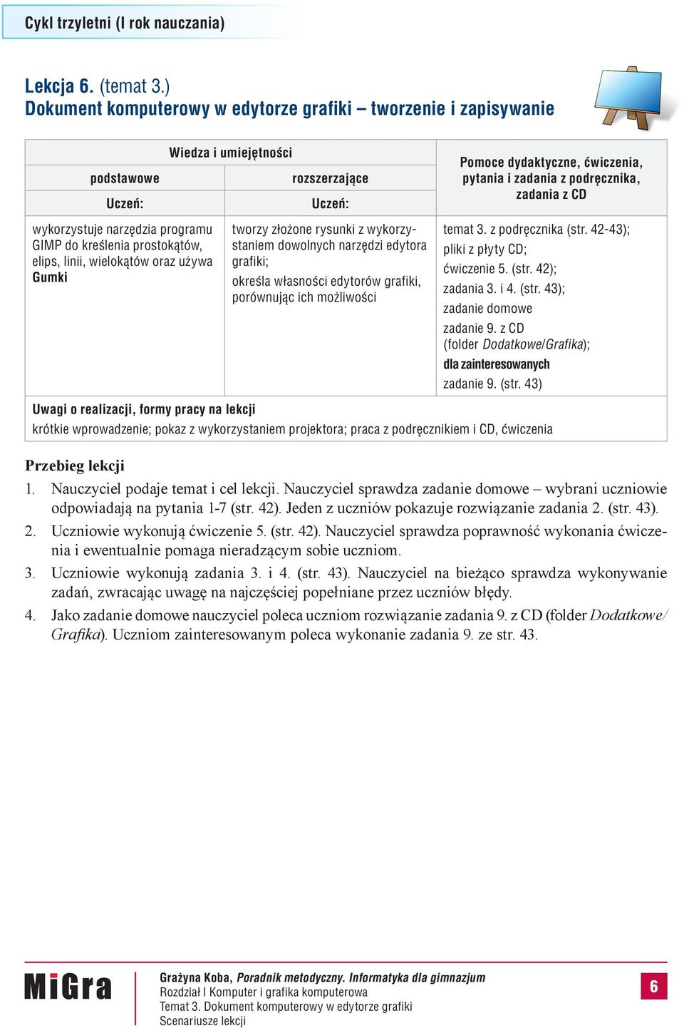 własności edytorów grafiki, porównując ich możliwości temat 3. z podręcznika (str. 42-43); ćwiczenie 5. (str. 42); zadania 3. i 4. (str. 43); zadanie 9.
