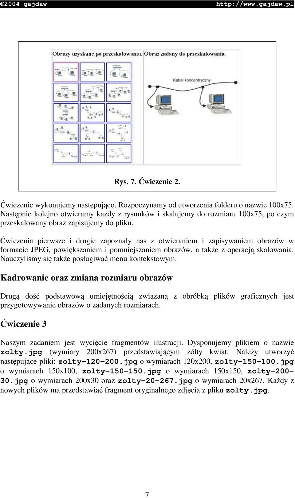 wiczenia pierwsze i drugie zapoznały nas z otwieraniem i zapisywaniem obrazów w formacie JPEG, powikszaniem i pomniejszaniem obrazów, a take z operacj skalowania.