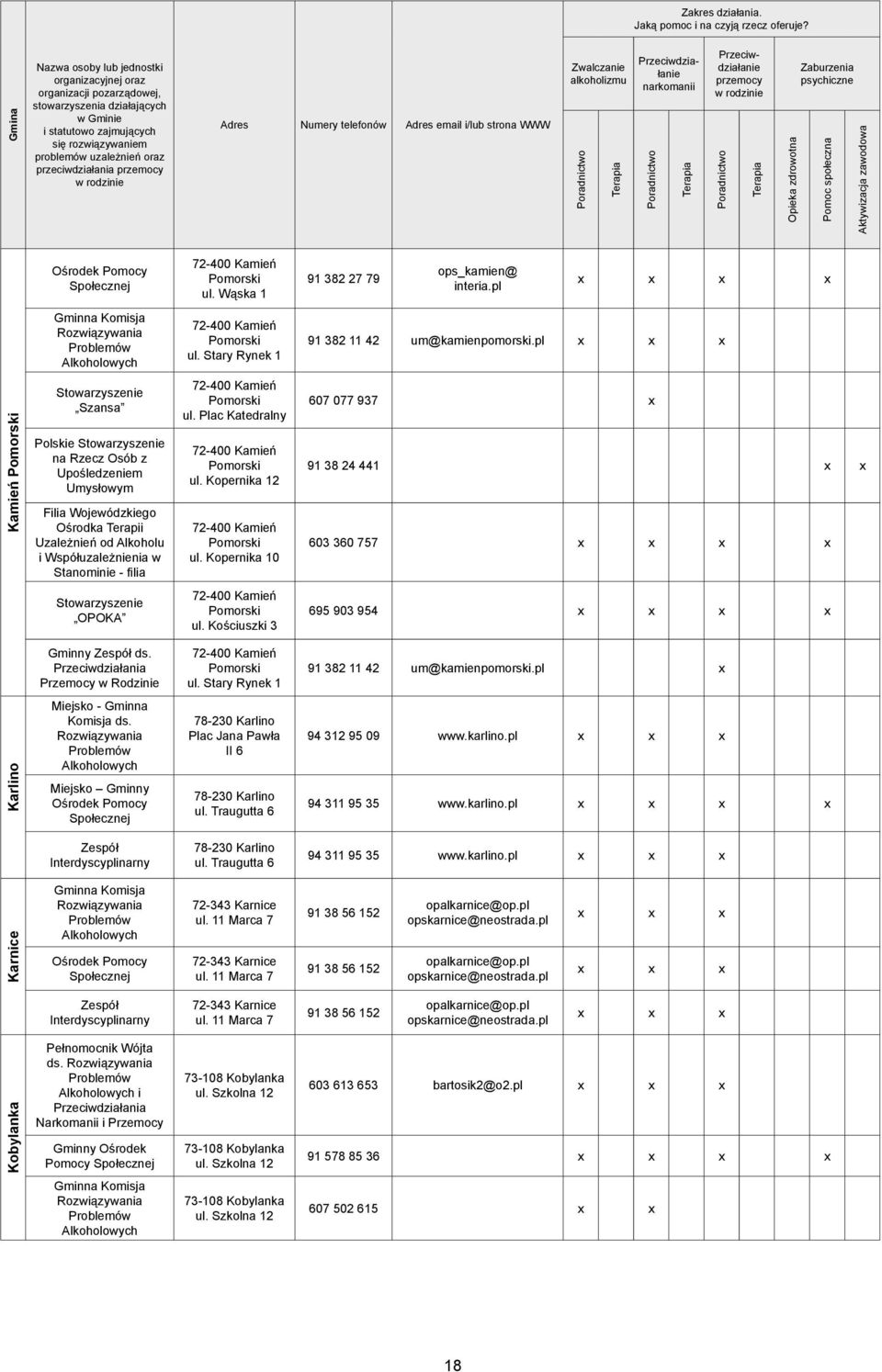 Plac Katedralny 72-400 Kamień Pomorski ul. Kopernika 12 72-400 Kamień Pomorski ul. Kopernika 10 607 077 937 91 38 24 441 603 360 757 OPOKA 72-400 Kamień Pomorski ul.