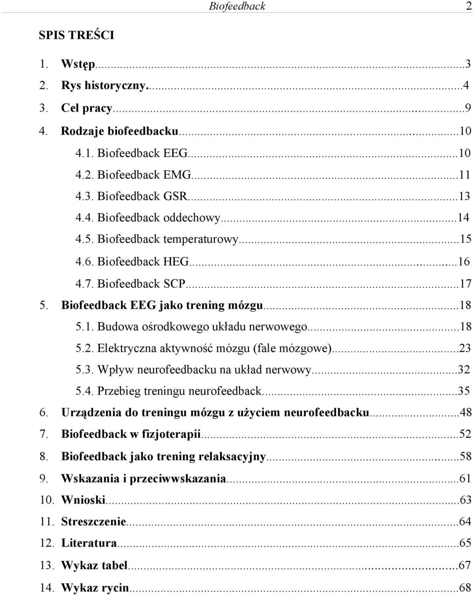 ..23 5.3. Wpływ neurofeedbacku na układ nerwowy...32 5.4. Przebieg treningu neurofeedback...35 6. Urządzenia do treningu mózgu z użyciem neurofeedbacku...48 7.