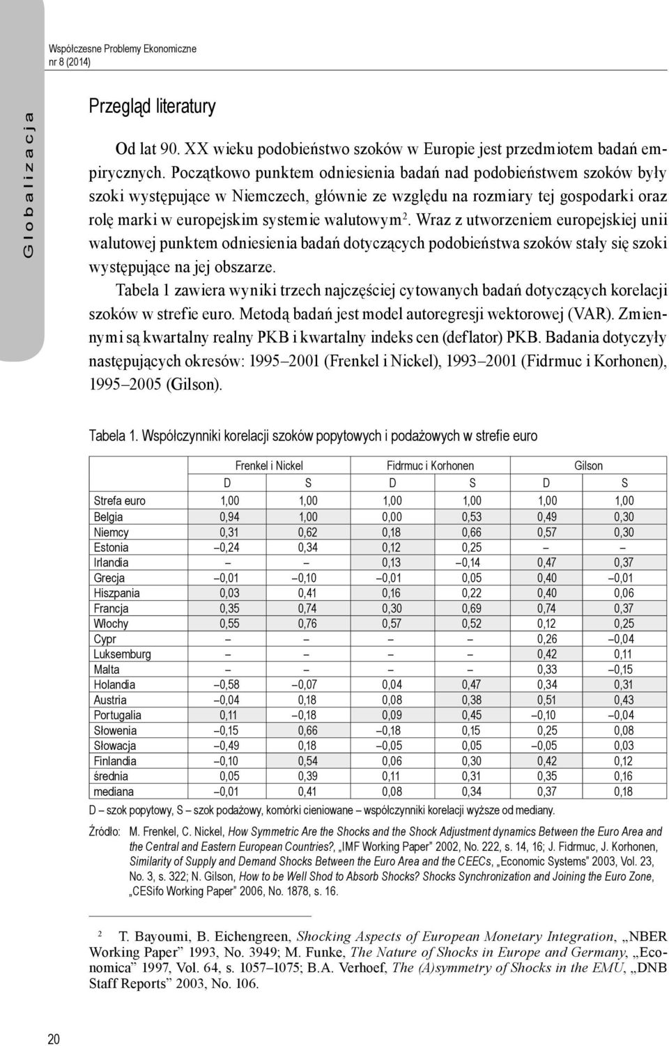 Wraz z utworzeniem europejskiej unii walutowej punktem odniesienia badań dotyczących podobieństwa szoków stały się szoki występujące na jej obszarze.