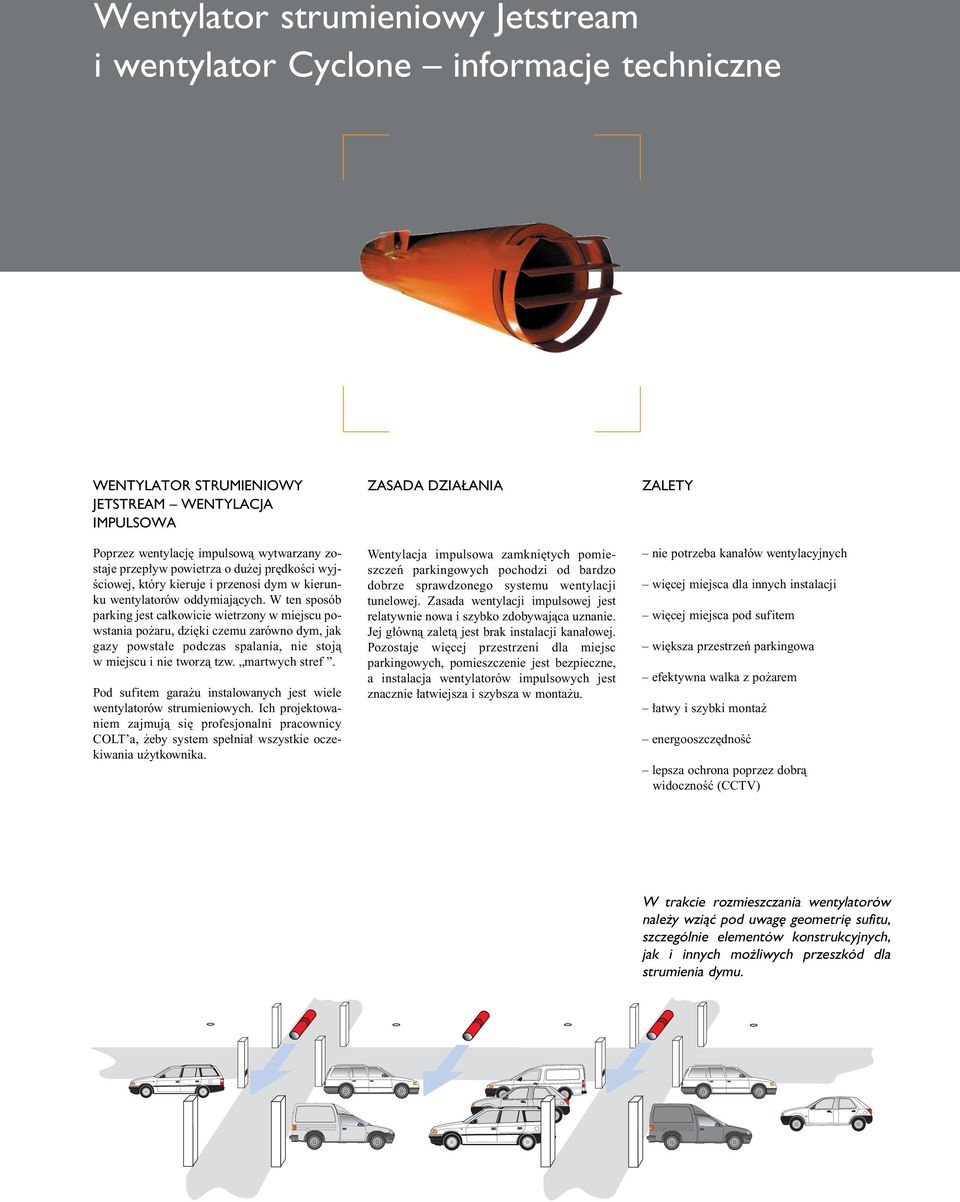 W ten sposób parking jest ca kowicie wietrzony w miejscu powstania po aru, dzi ki czemu zarówno dym, jak gazy powsta e podczas spalania, nie stojà w miejscu i nie tworzà tzw. martwych stref.
