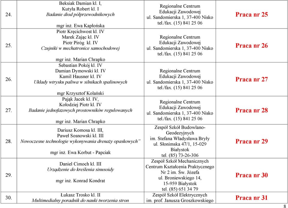 IV Układy wtrysku paliwa w silnikach spalinowych mgr Krzysztof Kolański Pająk Jacek kl. IV, Kołodziej Piotr kl. IV Badanie jednofazowych prostowników regulowanych mgr inż.