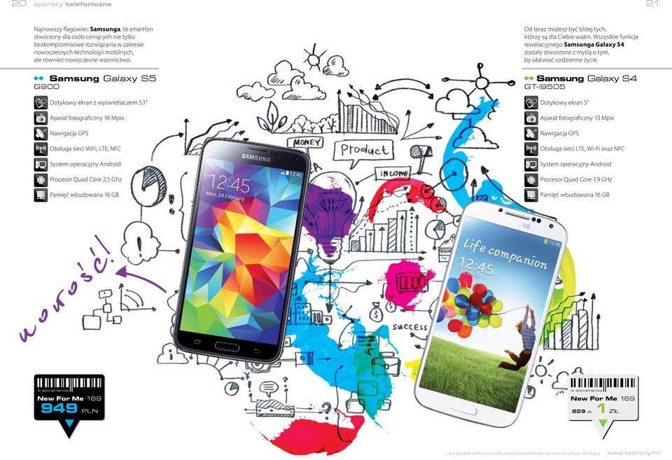 Samsung Galaxy S5 G900 Dotykowy ekran z wyświetlaczem 5,1" Aparat fotograficzny 16 Mpix Nawigacja GPS Obsługa sieci WiFi, LTE, NFC System operacyjny Android Procesor Quad Core 2,5 Ghz Pamięć