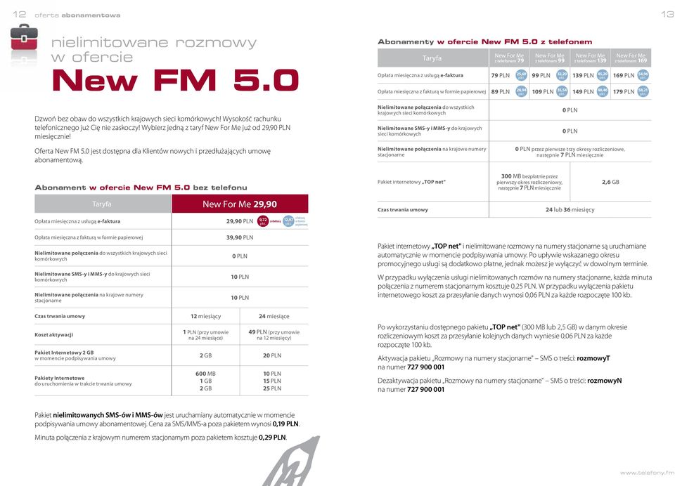 0 z telefonem Taryfa New For Me z telefonem 79 New For Me z telefonem 99 New For Me z telefonem 139 New For Me z telefonem 169 Opłata miesięczna z usługą e-faktura 25,69 32,20 45,20 79 PLN 99 PLN 139