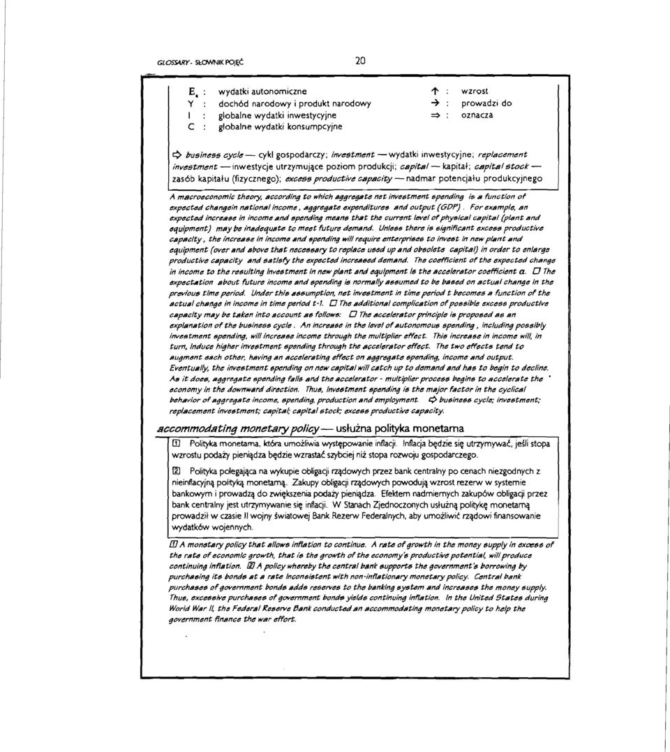 capaciw - nadmar potencjalu produkcyjnego A macroeconomic theory. according to which aggregate net investment spending is a function of expected changein national income.