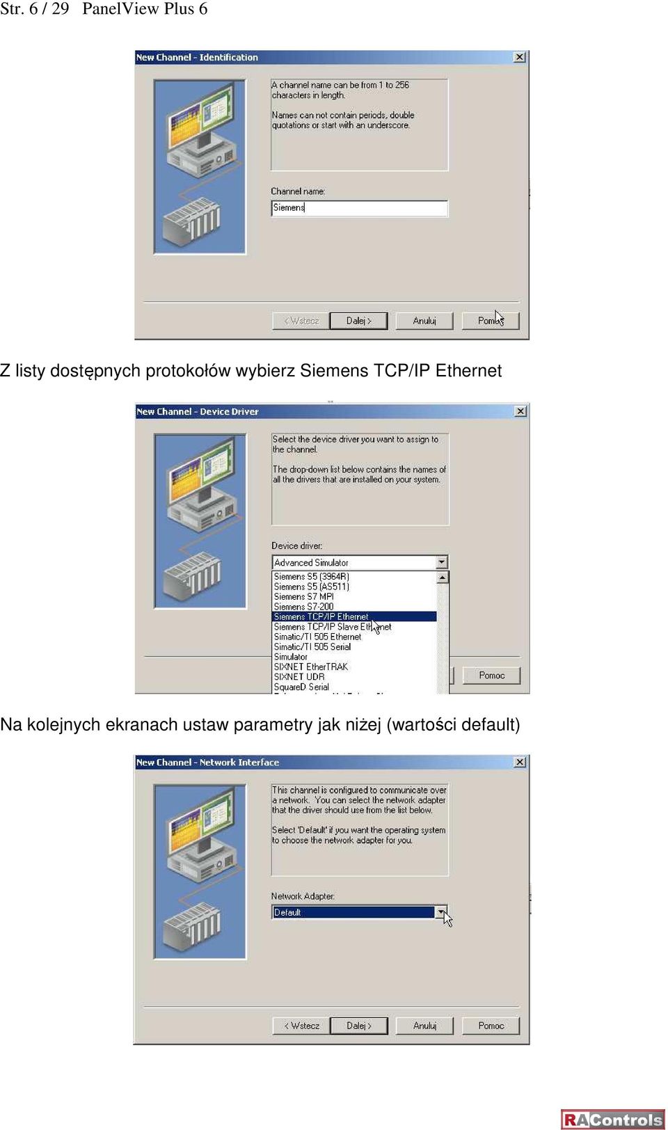 TCP/IP Ethernet Na kolejnych ekranach