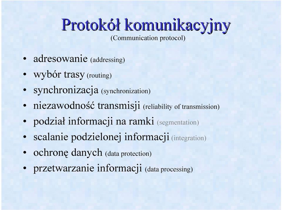 transmission) podział informacji na ramki (segmentation) scalanie podzielonej