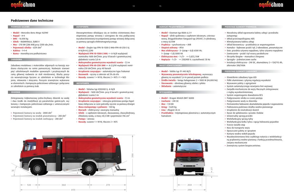 Pojemność silnika 6374 dm³ Kabina 1+1+4 Rama monolityczna podłużnicowa ZABUDOWA Zabudowa modułowa z materiałów odpornych na korozję osadzona elastycznie na ramie pomocniczej.