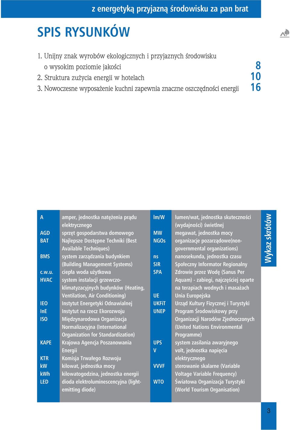 Available Techniques) system zarządzania budynkiem (Building Management Systems) lm/w MW NGOs ns SIR lumen/wat, jednostka skuteczności (wydajności) świetlnej megawat, jednostka mocy organizacje