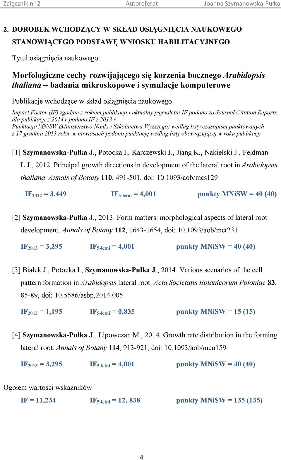 Citation Reports, dla publikacji z 2014 r podano IF z 2013 r Punktacja MNiSW (Ministerstwo Nauki i Szkolnictwa Wyższego) według listy czasopism punktowanych z 17 grudnia 2013 roku, w nawiasach podano