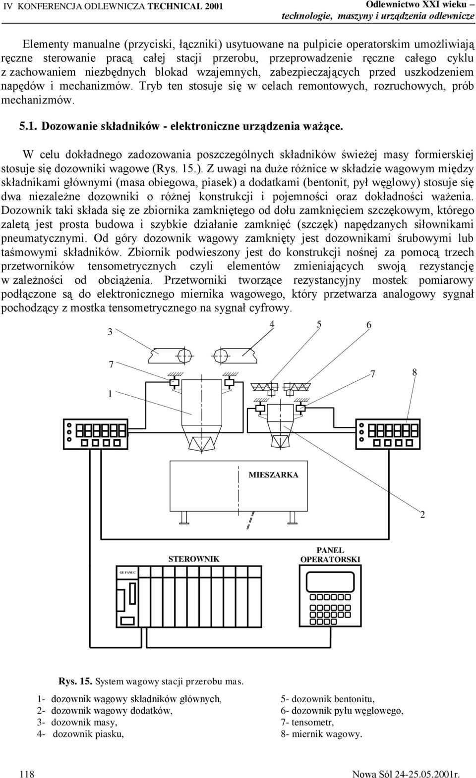 Tryb ten stosuje się w celach remontowych, rozruchowych, prób mechanizmów. 5.1. Dozowanie składników - elektroniczne urządzenia ważące.