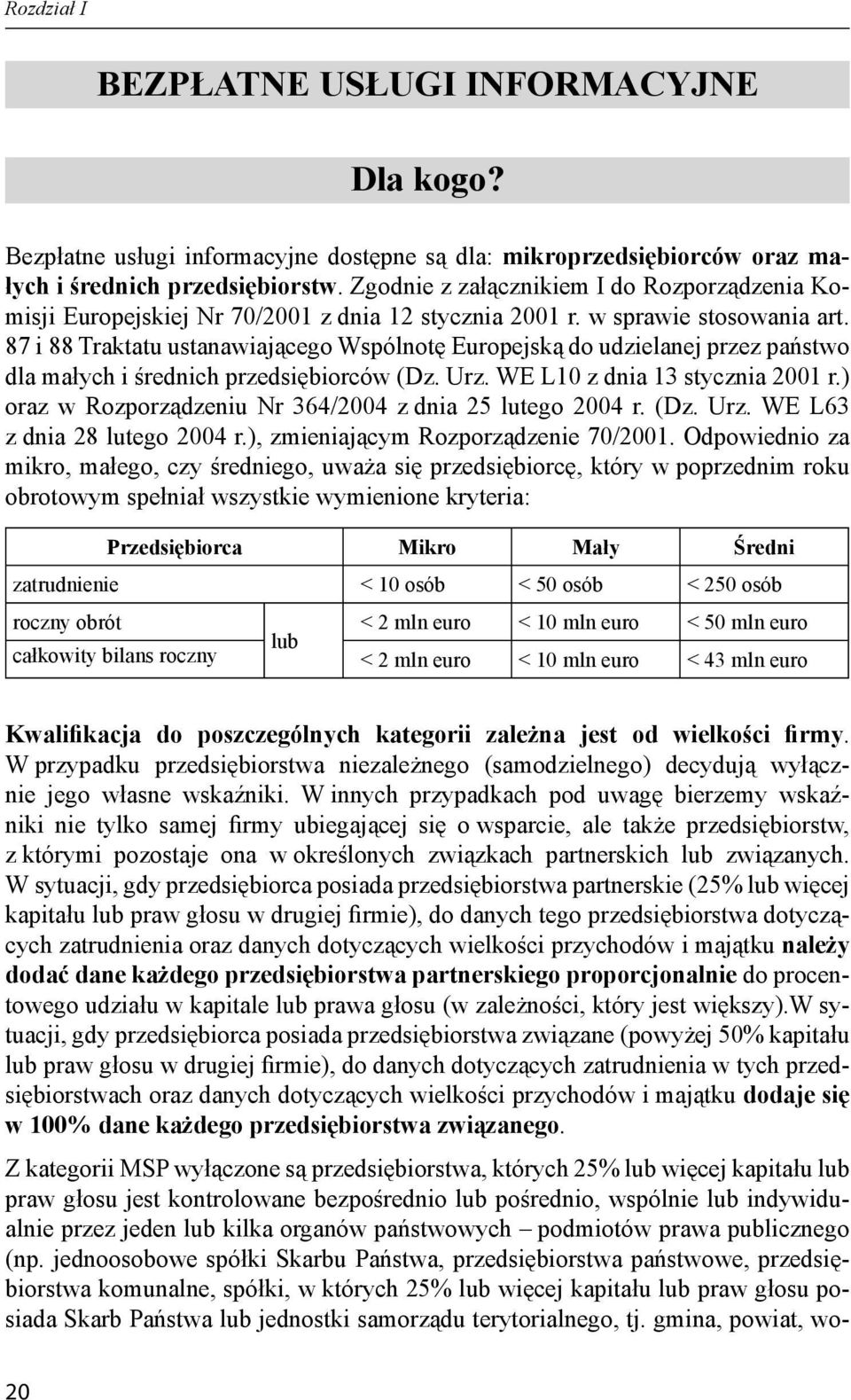 87 i 88 Traktatu ustanawiającego Wspólnotę Europejską do udzielanej przez państwo dla małych i średnich przedsiębiorców (Dz. Urz. WE L10 z dnia 13 stycznia 2001 r.