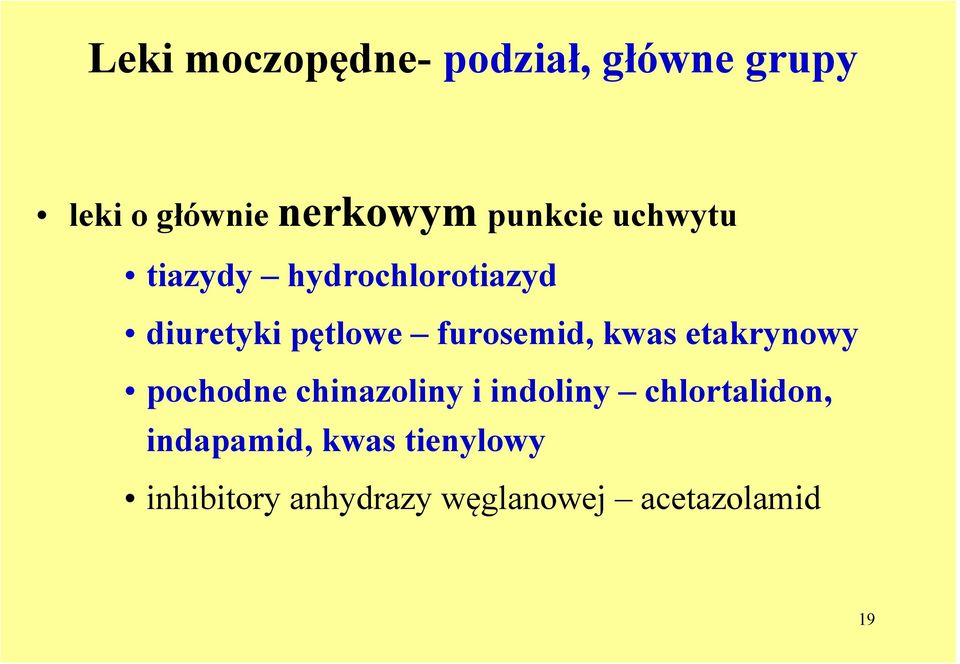 furosemid, kwas etakrynowy pochodne chinazoliny i indoliny