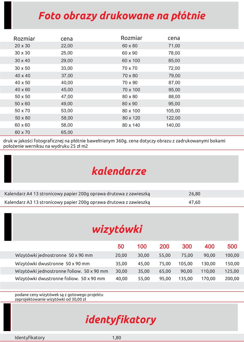 122,00 80 x 140 140,00 druk w jakości fotograficznej na płótnie bawełnianym 360g.