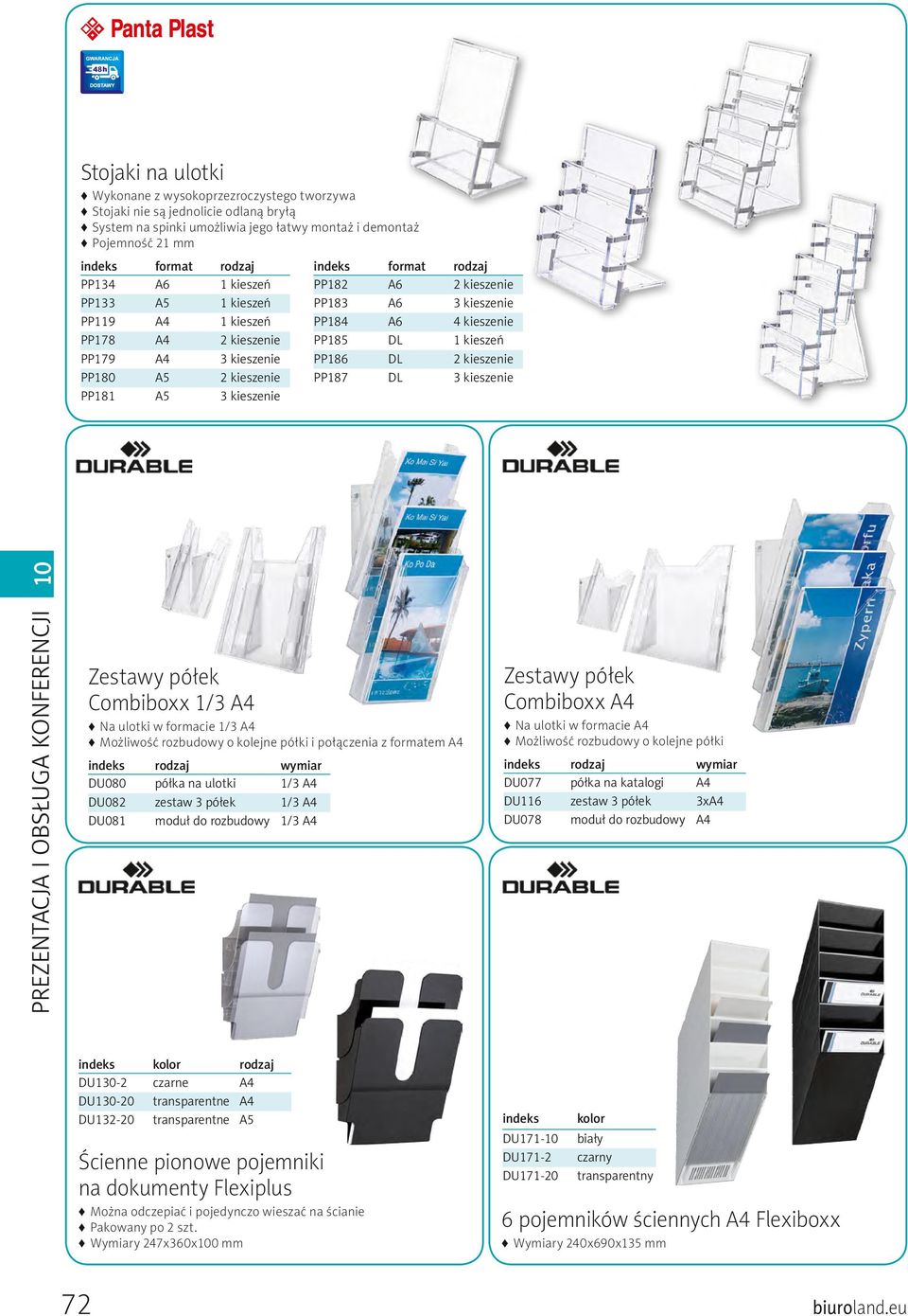 DL 1 kieszeń PP186 DL 2 kieszenie PP187 DL 3 kieszenie Zestawy półek Combiboxx 1/3 A4 Na ulotki w formacie 1/3 A4 Możliwość rozbudowy o kolejne półki i połączenia z em A4 rodzaj wymiar DU080 półka na