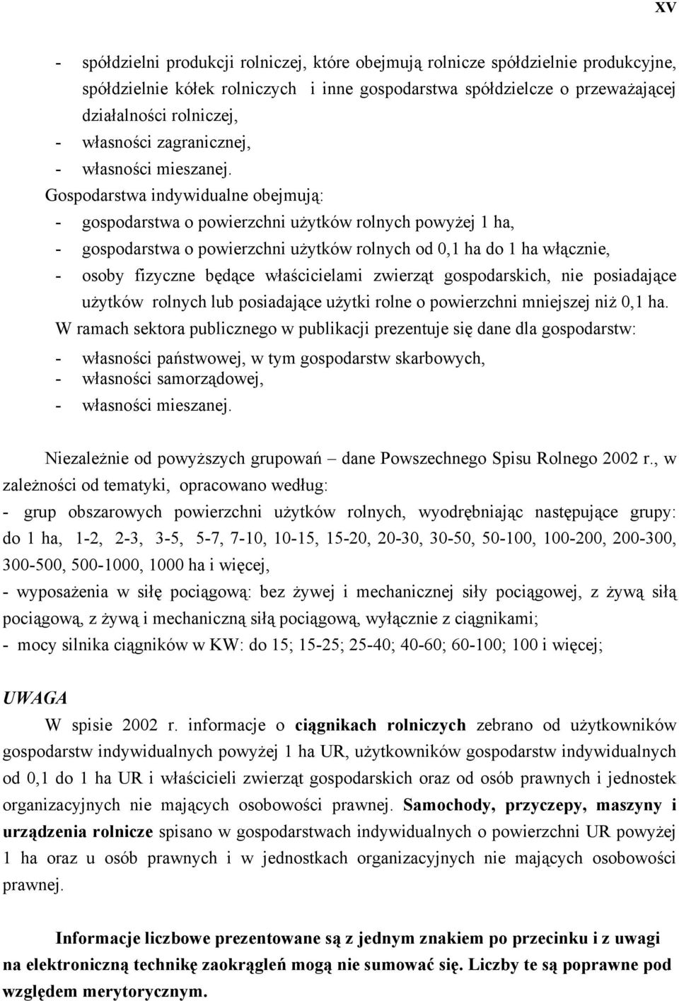 Gospodarstwa indywidualne obejmują: - gospodarstwa o powierzchni użytków rolnych powyżej 1 ha, - gospodarstwa o powierzchni użytków rolnych od 0,1 ha do 1 ha włącznie, - osoby fizyczne będące