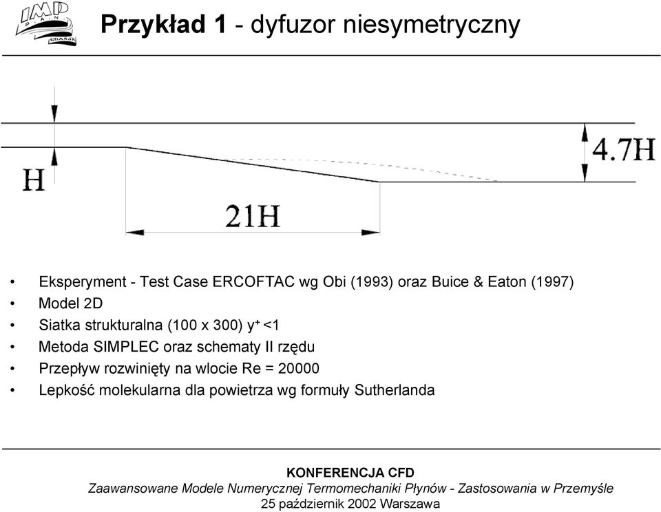 300) y + <1 Metoda SIMPLEC oraz schematy II rzędu Przepływ rozwinięty na