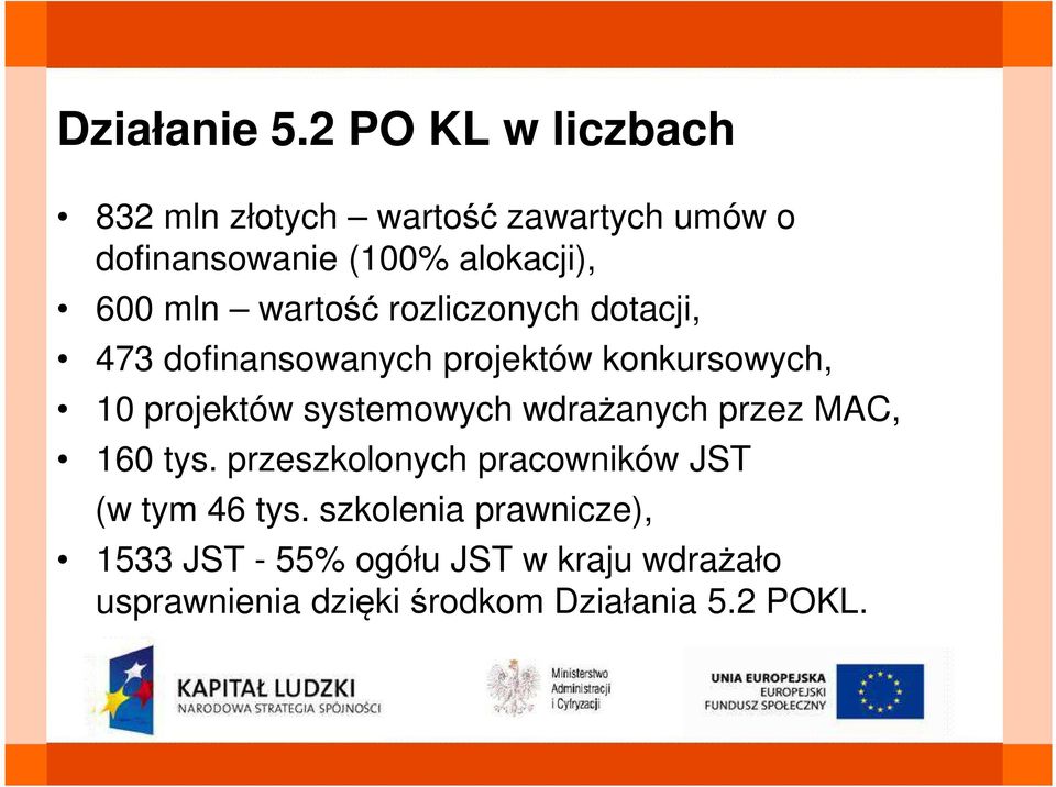 wartość rozliczonych dotacji, 473 dofinansowanych projektów konkursowych, 10 projektów systemowych