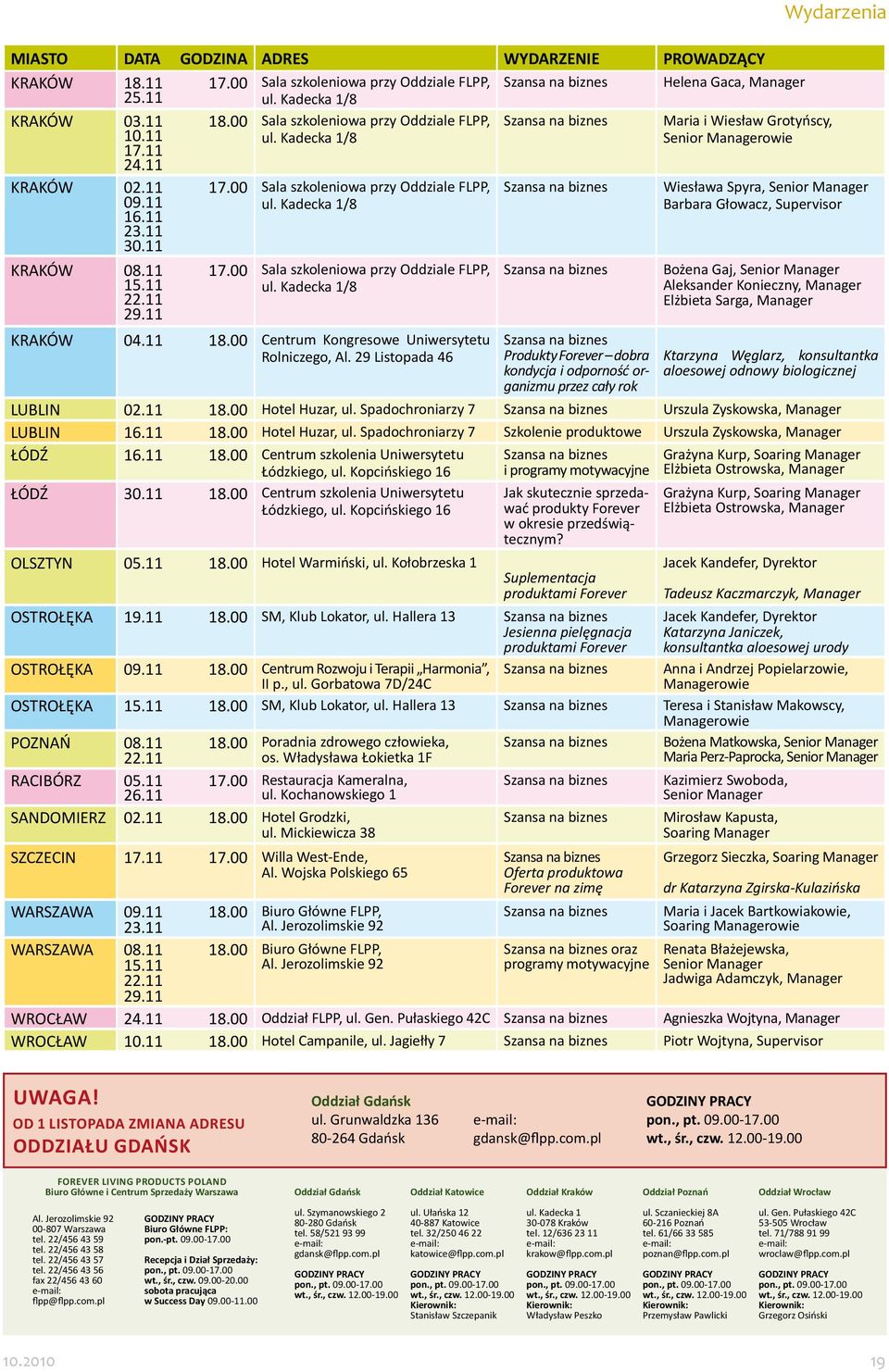 11 22.11 29.11 Sala szkoleniowa przy Oddziale FLPP, ul. Kadecka 1/8 Sala szkoleniowa przy Oddziale FLPP, ul. Kadecka 1/8 KRAKÓW 04.11 18.00 Centrum Kongresowe Uniwersytetu Rolniczego, Al.