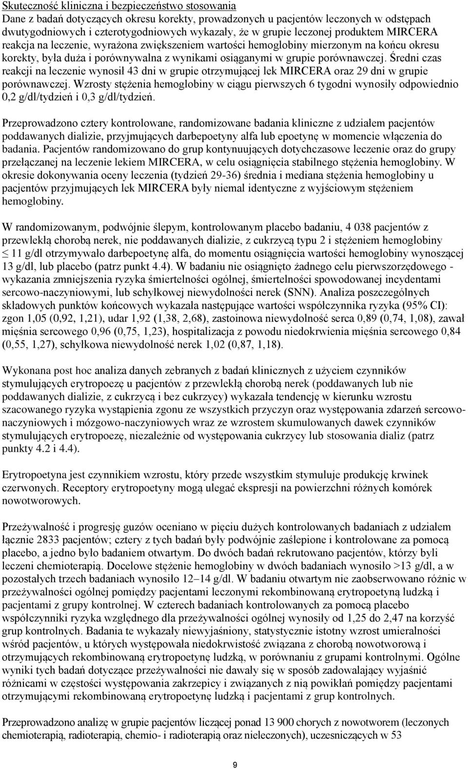 Średni czas reakcji na leczenie wynosił 43 dni w grupie otrzymującej lek MIRCERA oraz 29 dni w grupie porównawczej.