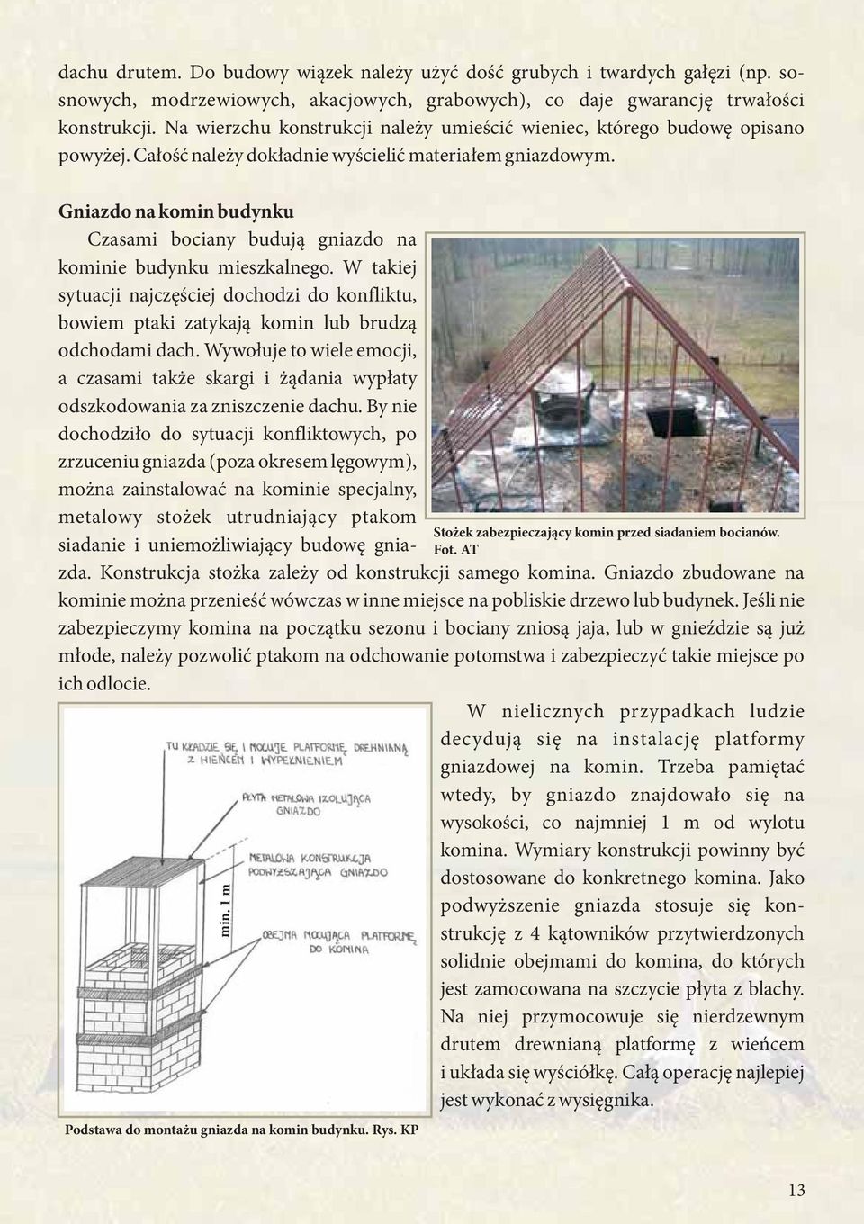 Gniazdo na komin budynku Czasami bociany budują gniazdo na kominie budynku mieszkalnego. W takiej sytuacji najczęściej dochodzi do konfliktu, bowiem ptaki zatykają komin lub brudzą odchodami dach.