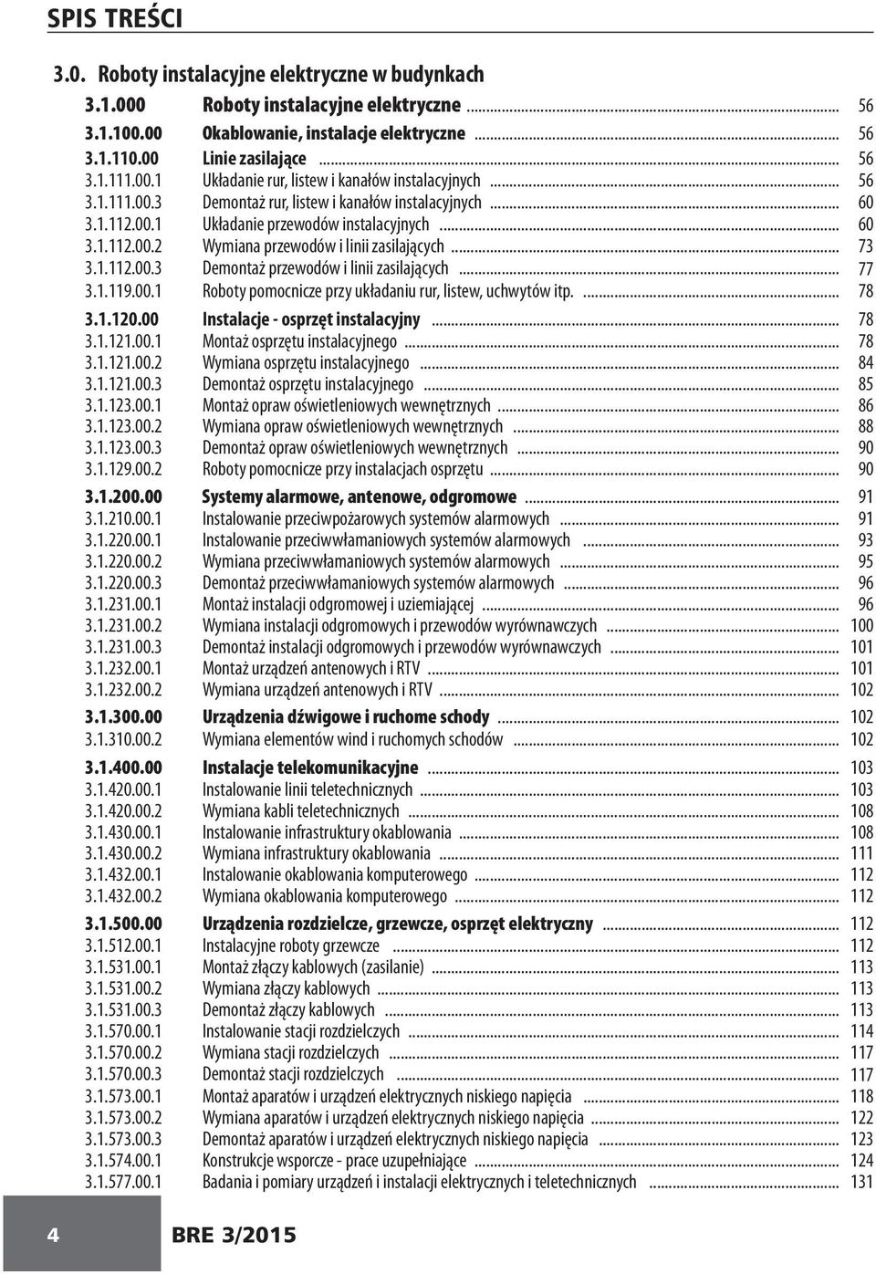 .. 73 3.1.112.00.3 Demontaż przewodów i linii zasilających... 77 3.1.119.00.1 Roboty pomocnicze przy układaniu rur, listew, uchwytów itp.... 78 3.1.120.00 Instalacje - osprzęt instalacyjny... 78 3.1.121.