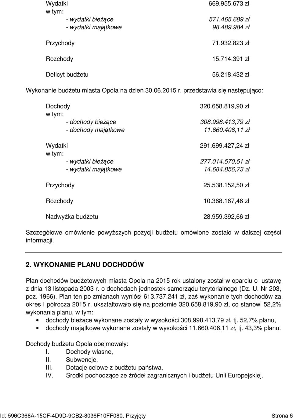 570,51 zł - wydatki majątkowe 14.684.856,73 zł Przychody Rozchody Nadwyżka budżetu 25.538.152,50 zł 10.368.167,46 zł 28.959.