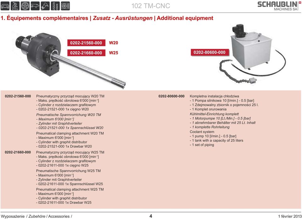 Graphitverteiler - 0202-21521-000 1x Spannschlüssel W20 Pneumatical clamping attachment W20 TM -1 - Maximum 6 000 [min ] - Cylinder with graphit distributor - 0202-21521-000 1x Drawbar W20