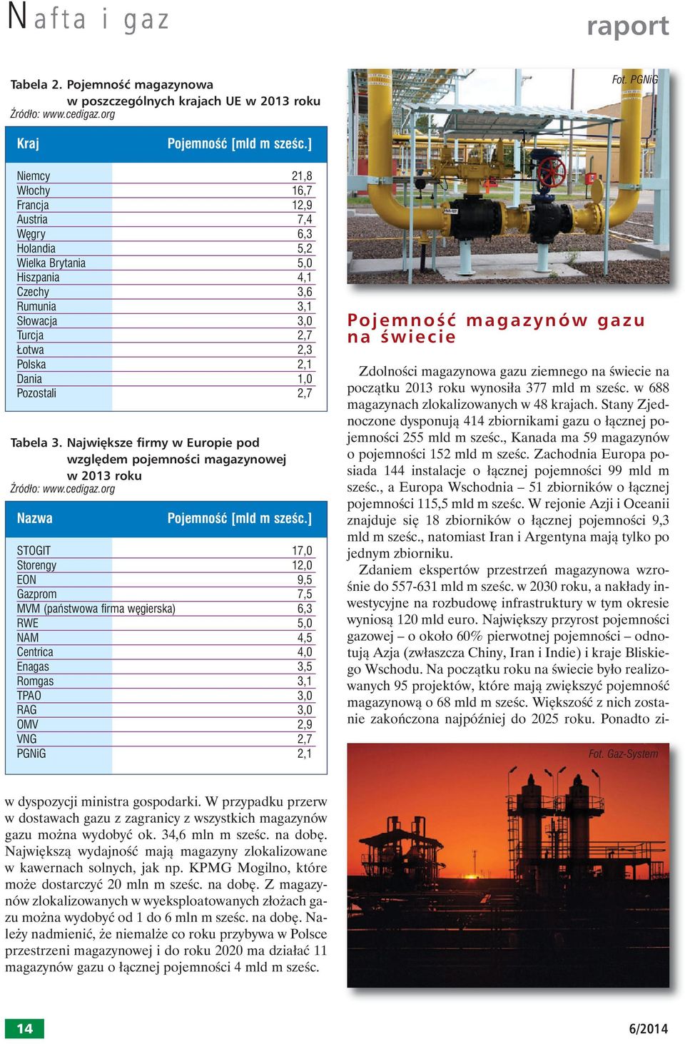 Tabela 3. Najwi ksze firmy w Europie pod wzgl dem pojemnoêci magazynowej w 2013 roku èródło: www.cedigaz.org Nazwa PojemnoÊç [mld m szeêc.