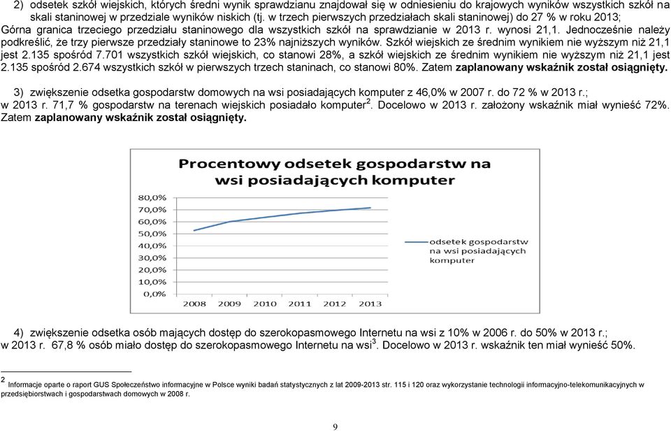 Jednocześnie należy podkreślić, że trzy pierwsze przedziały staninowe to 23% najniższych wyników. Szkół wiejskich ze średnim wynikiem nie wyższym niż 21,1 jest 2.135 spośród 7.