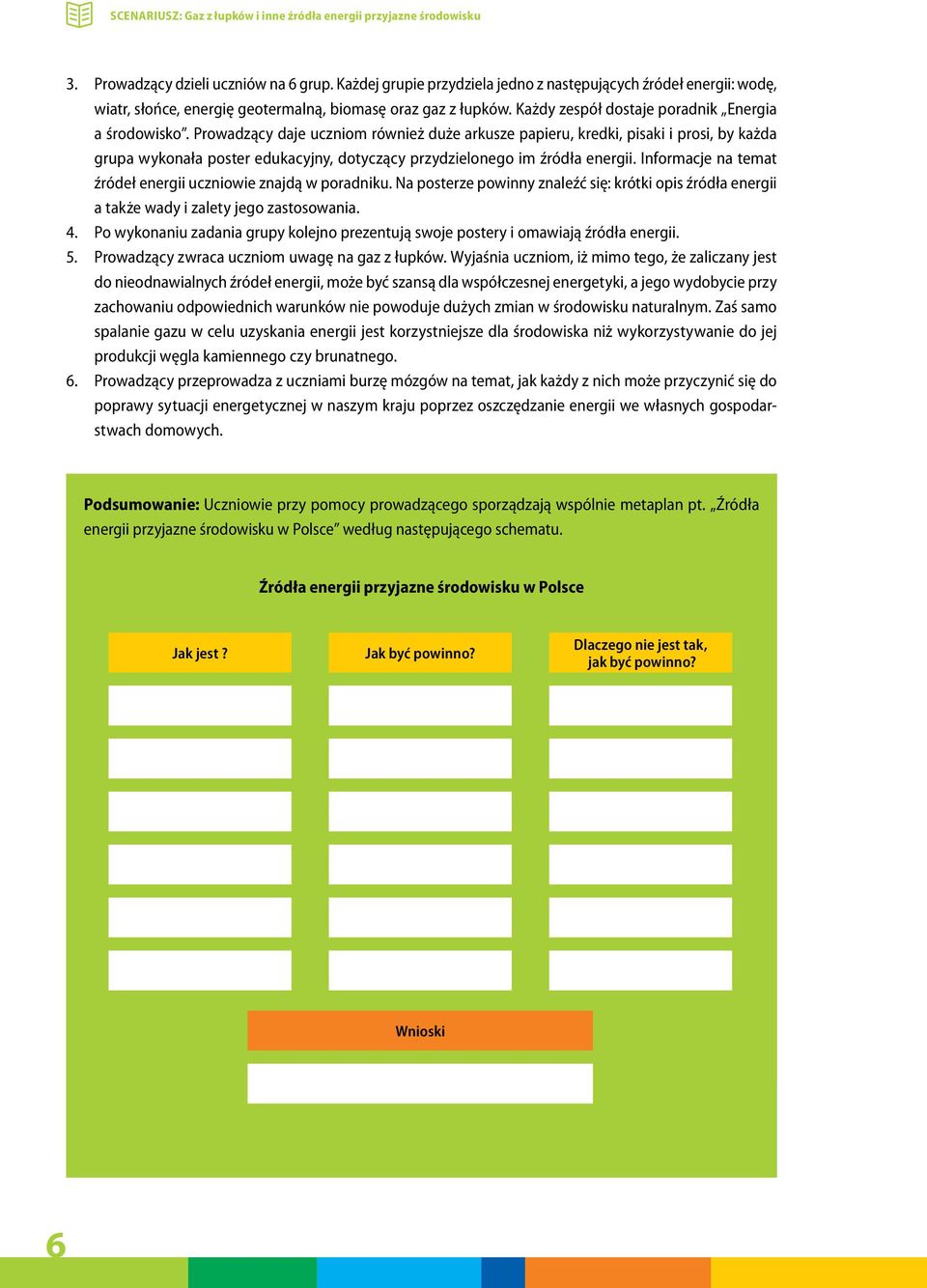 Prowząy je uzniom również uże rkusze ppieru, kreki, piski i prosi, y kż grup wykonł poster eukyjny, otyząy przyzielonego im źrół energii. Informje n temt źróeł energii uzniowie znją w porniku.