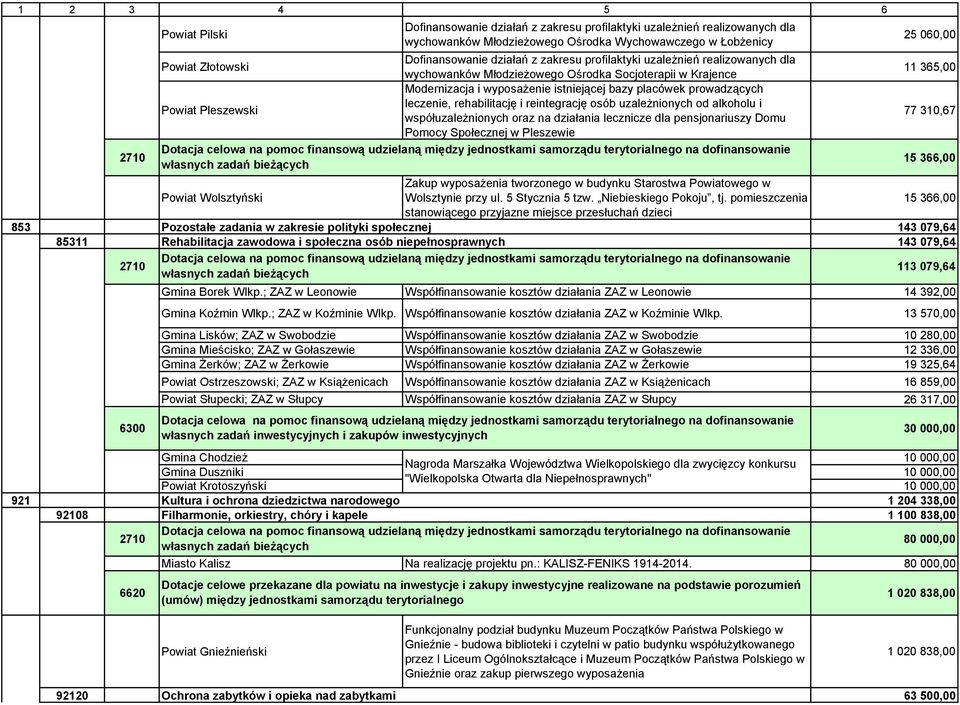 prowadzących leczenie, rehabilitację i reintegrację osób uzależnionych od alkoholu i współuzależnionych oraz na działania lecznicze dla pensjonariuszy Domu 77 310,67 Pomocy Społecznej w Pleszewie