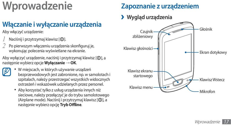 W miejscach, w których używanie urządzeń bezprzewodowych jest zabronione, np. w samolotach i szpitalach, należy przestrzegać wszystkich widocznych ostrzeżeń i wskazówek udzielanych przez personel.