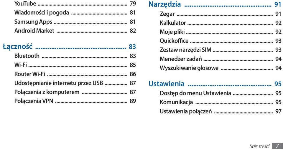 .. 91 Zegar... 91 Kalkulator... 92 Moje pliki... 92 Quickoffice... 93 Zestaw narzędzi SIM... 93 Menedżer zadań.