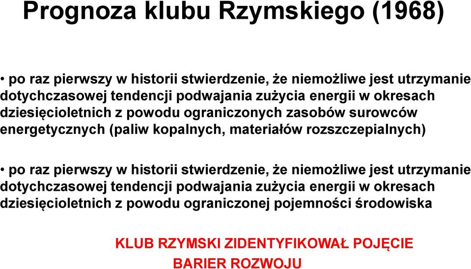 materiałów rozszczepialnych) po raz pierwszy w historii stwierdzenie, że niemożliwe jest utrzymanie dotychczasowej tendencji