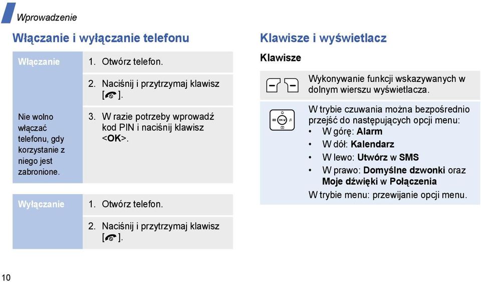 Klawisze i wyświetlacz Klawisze Wykonywanie funkcji wskazywanych w dolnym wierszu wyświetlacza.