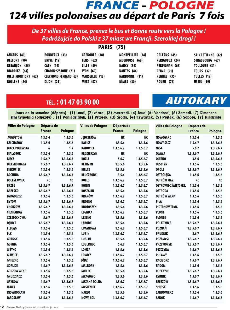 Paris (75) Bordeaux (33) Brive (19) Caen (14) Châlon-S/Saone (71) Clermond-Ferrand (63) Dijon (21) Grenoble (38) Lens (62) Lille (59) Lyon (69) Marseille (13) Metz (57) Montpellier (34) Mulhouse (68)