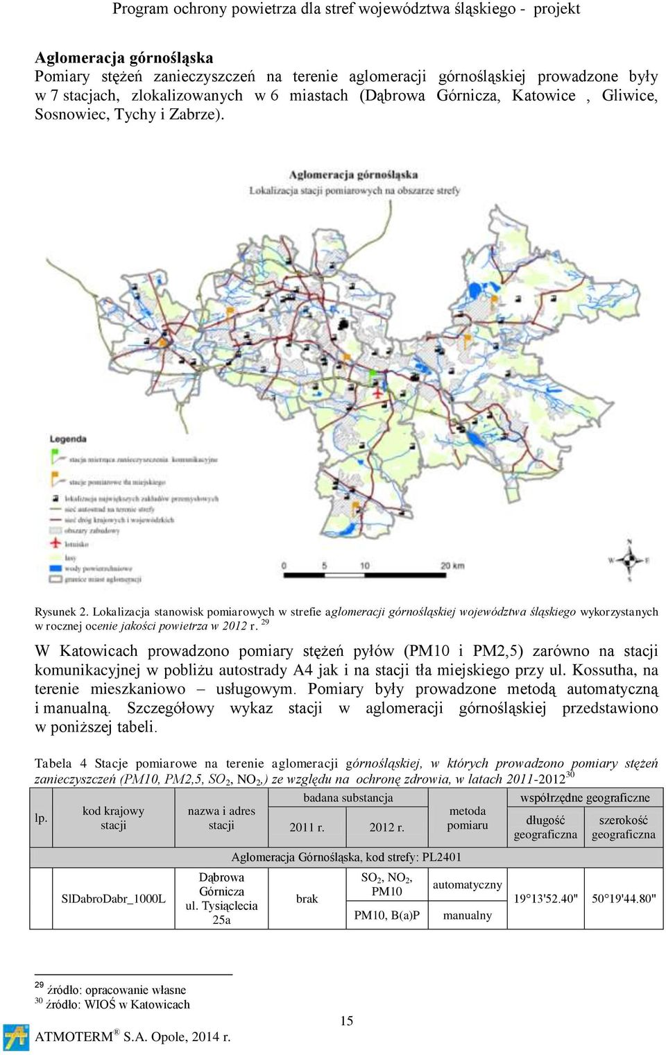 29 W Katowicach prowadzono pomiary stężeń pyłów (PM10 i PM2,5) zarówno na stacji komunikacyjnej w pobliżu autostrady A4 jak i na stacji tła miejskiego przy ul.