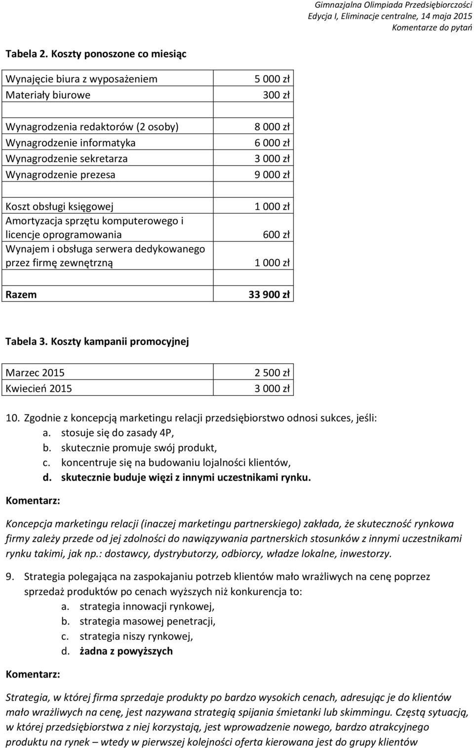 księgowej Amortyzacja sprzętu komputerowego i licencje oprogramowania Wynajem i obsługa serwera dedykowanego przez firmę zewnętrzną Razem 5 000 zł 300 zł 8 000 zł 6 000 zł 3 000 zł 9 000 zł 1 000 zł