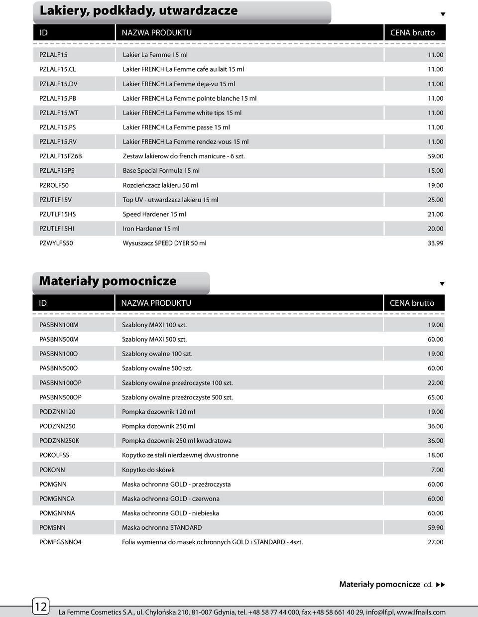 00 PZLALF15FZ6B Zestaw lakierow do french manicure - 6 szt. 59.00 PZLALF15PS Base Special Formula 15 ml 15.00 PZROLF50 Rozcieńczacz lakieru 50 ml 19.00 PZUTLF15V Top UV - utwardzacz lakieru 15 ml 25.