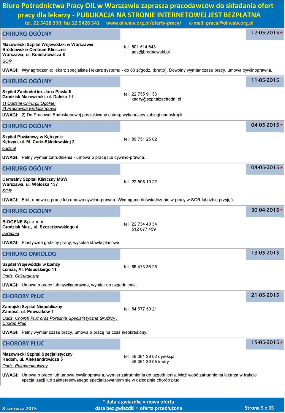 Jana Pawła II Grodzisk Mazowiecki, ul. Daleka 11 1) Oddział Chirurgii Ogólnej 2) Pracownia Endoskopowa tel. 22 755 91 53 kadry@szpitalzachodni.