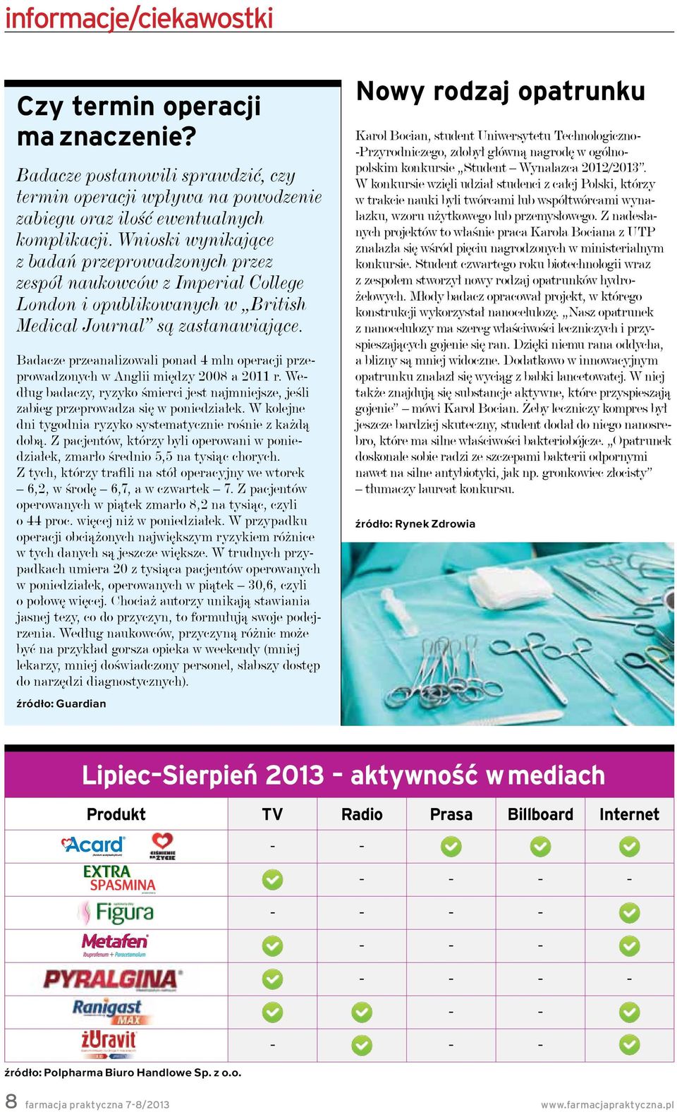 Badacze przeanalizowali ponad 4 mln operacji przeprowadzonych w Anglii między 2008 a 2011 r. Według badaczy, ryzyko śmierci jest najmniejsze, jeśli zabieg przeprowadza się w poniedziałek.