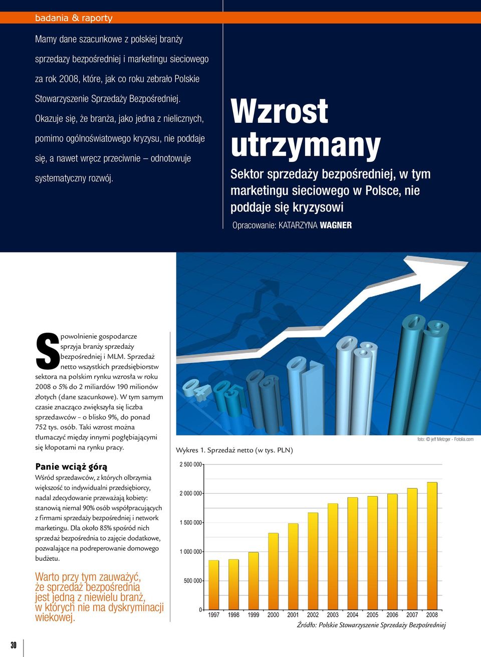 Wzrost utrzymany Sektor sprzedaży bezpośredniej, w tym marketingu sieciowego w Polsce, nie poddaje się kryzysowi Opracowanie: KATARZYNA WAGNER Spowolnienie gospodarcze sprzyja branży sprzedaży