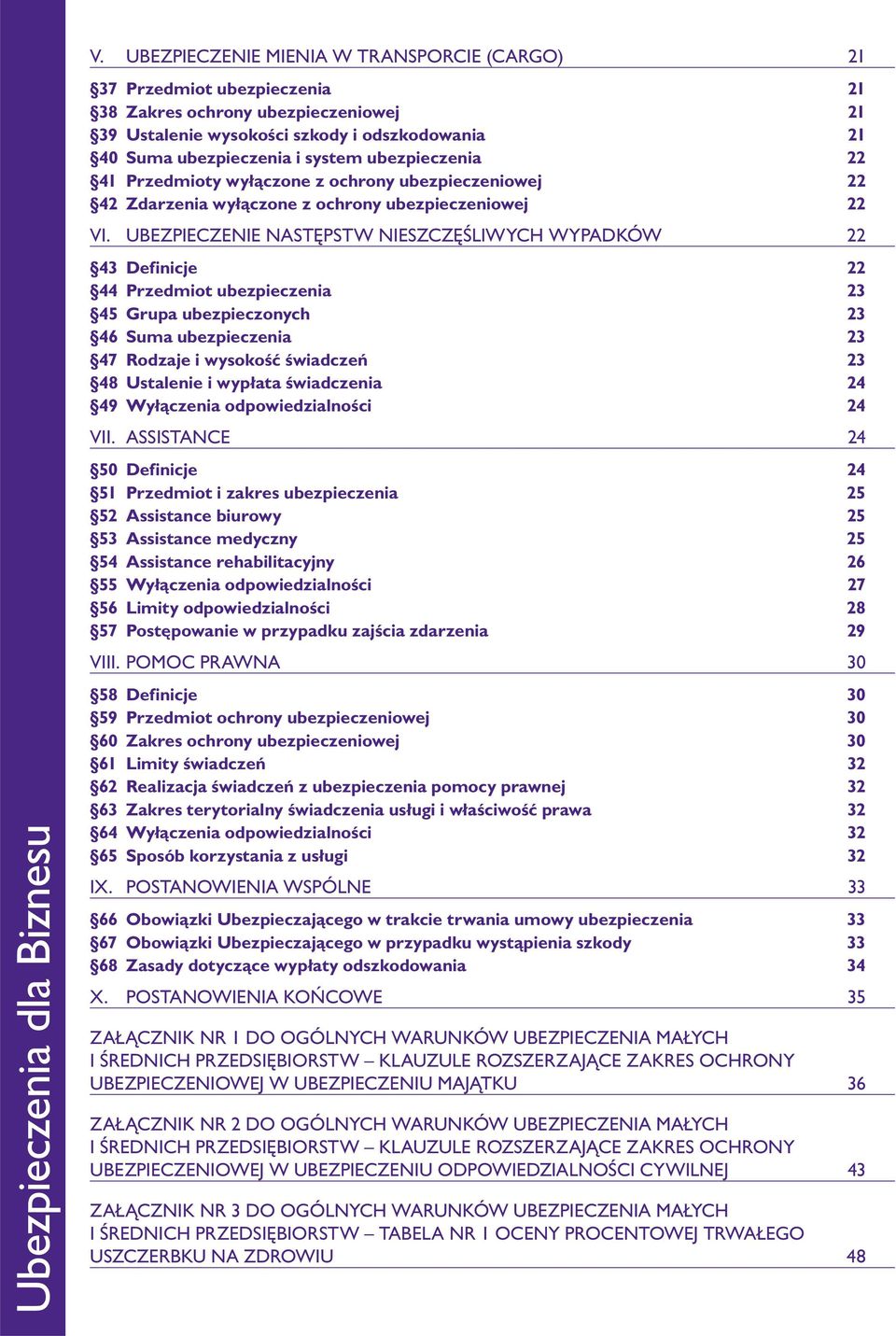 UBEZPIECZENIE NASTĘPSTW NIESZCZĘŚLIWYCH WYPADKÓW 22 43 Definicje 22 44 Przedmiot ubezpieczenia 23 45 Grupa ubezpieczonych 23 46 Suma ubezpieczenia 23 47 Rodzaje i wysokość świadczeń 23 48 Ustalenie i