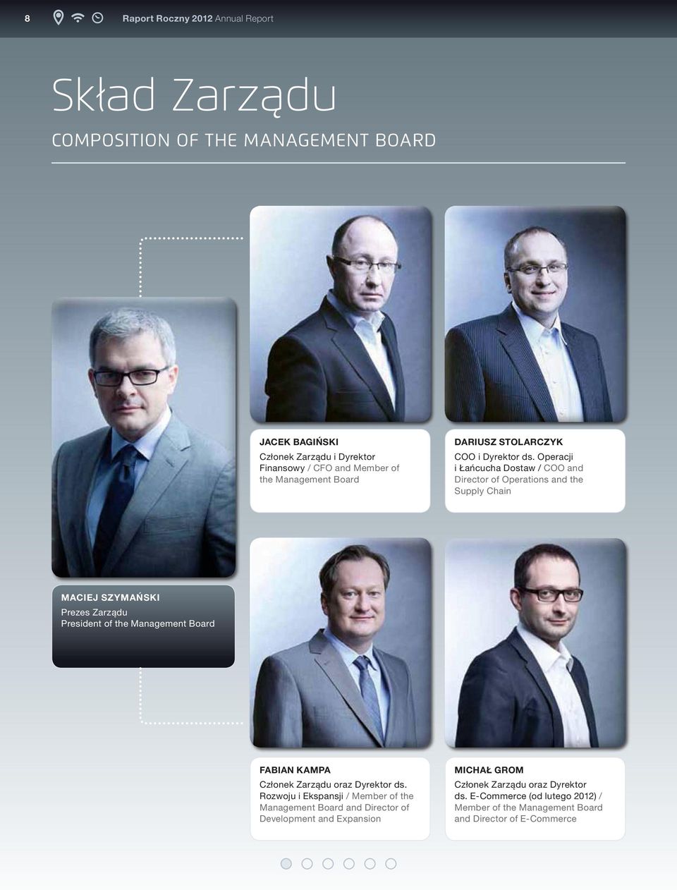 Operacji i Łańcucha Dostaw / COO and Director of Operations and the Supply Chain MACIEj szymański Prezes Zarządu President of the Management Board FABIAn kampa